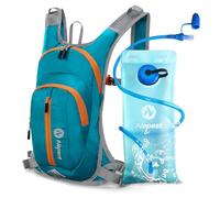 Nepest Zaino da 8 l, zaino da bicicletta e da sci con bolla da 2 l, ideale per mountain bike, corsa e sci, petto e cintura regolabili con fischietto di sicurezza, turchese, 2 litri