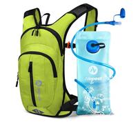 Nepest Zaino da 8 l, zaino da bicicletta e da sci con bolla da 2 l, ideale per mountain bike, corsa e sci, petto e cintura regolabili con fischietto di sicurezza, verde, Standard
