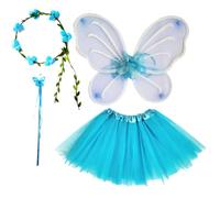 Neptuiby Costume da Fata per Ragazze, Costume da Fata per Bambini, 4 Pezzi, Set da Principessa Blu, vestibilità Comoda per Feste e spettacoli con Bacchetta Magica
