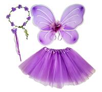Neptuiby Costume da Fata per Ragazze, Costume da Fata per Bambini, 4 Pezzi, Set da Principessa Viola, vestibilità Comoda per Feste e spettacoli con Bacchetta Magica