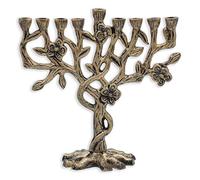 Ner Mitzvah Artistic Aluminum Candle Menorah - Fits all Standard Chanukah Candles - Tree of Life Design