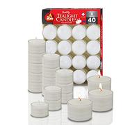 Ner Mitzvah Candele a lunga durata - 8 ore - bianco in tazze trasparenti - non profumate - confezione da 40 - prodotte in UE