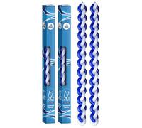 Ner Mitzvah - Candele Havdalah intrecciate - Confezione da 2 - Cera di paraffina piatta bianca e blu - Candela artigianale Havdallah - Regalo Shabbat Judaica