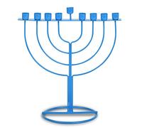 Ner Mitzvah Hanukkah Menorah, si adatta a tutte le candele standard Chanukah, Chanukah Modern Menorah elegante Wireframe, altezza 19 cm, blu