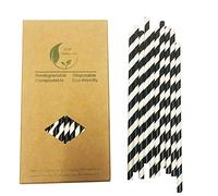 Nere e Bianche Cannucce a Righe, (6 mm x 197 mm) 100 Pezzi Cannucce Carta Nere Usa e Getta per Cocktail, Caffè, Bevande Fredde, Ecologico, Resistenti e Biodegradabili