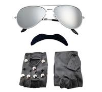 Nereds 2 pezzi anni '80 Rockstar accessori occhiali da sole guanti senza dita baffi Rocker accessori per uomo anni '80 costume outfit, No, M