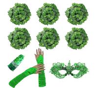 Nereds 9 pezzi Deluxe verde edera artificiale costume rampicante lungo raso verde guanti paillettes pizzo maschera maschera per cosplay partito forniture