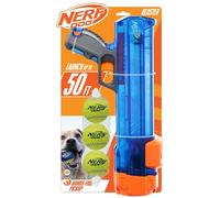 Nerf Dog Compact Tennis Ball Blaster Gift Set with 3 Balls, Great for Fetch, Hands-Free Reload, Launches up to 50 ft, Single Unit, Includes 3 Nerf Balls, 4791, Translucent Blue