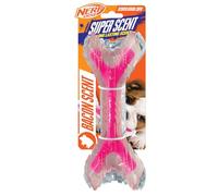 Nerf Dog Osso super profumato con profumo di pancetta, giocattolo per cani in gomma resistente, 22,9 cm, trasparente/rosa