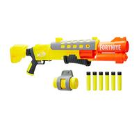 Nerf, fortnite legendary, blaster tac, design con copertura gialla, tamburo a 6 dardi, 6 dardi nerf mega accustrike
