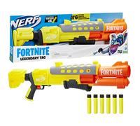 Nerf Fortnite Legendary TAC Dart Blaster, Yellow Glow Lap Design, 6 Dart Mega Drum e 6 Nerf Accustrike Mega Darts, Pump Action F4168