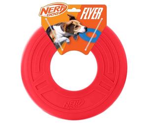 Nerf Giocattolo per cani Atomic Flyer, disco volante, leggero, durevole e resistente all'acqua, ideale per spiaggia e piscina, diametro 25,4 cm, per razze medie/grandi, unità singola, rosso, taglia