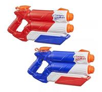 NERF Super Soaker Twin Tide - 2 pistole ad acqua con 2 corsi ciascuna, set da 2 blaster ad acqua, serbatoio da 975 ml, giocattolo estivo per bambini dai 6 anni in su