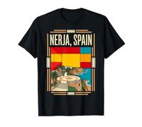 Nerja Bandiera Spagna Balcon de Europa Scogliere Costa Retro Art Maglietta