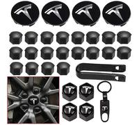 (Nero 30 pezzi) Kit coprimozzo Aero, copridadi ruota Modello 3 Kit coprimozzo con logo Tesla Centro