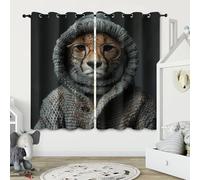 Nero 3D Tende da 2 Pannelli Ombreggiatura 140L x 260A CM Leopard Che Indossa Una Felpa Grigia Poliestere Isolamento Termico Tenda per Finestra per Camera da Ietto Soggiorno Cucina Sala Giochi