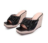 Nero,45 EU,Sandali con Zeppa con Plateau e Punta Aperta da Donna, Espadrillas Slip on Sandali con Zeppa Ciabatte Sandali con Zeppa Eleganti Estivi Scarpe