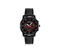 (Nero) 5009 Orologio da uomo al quarzo impermeabile in pelle casual con tre occhi e sei aghi, alla moda