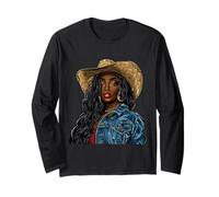 Nero Africano Americano Cowgirl Paese Occidentale Texas Rodeo Maglia a Manica