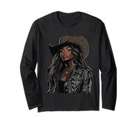 Nero Africano Americano Cowgirl Paese Occidentale Texas Rodeo Maglia a Manica