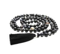 Nero Agata Mala , Nero a Righe Protezione Collana, Kali Tantra Japa Mala Perline