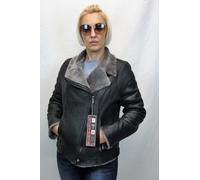 Nero/Argento 100% pelle di Pecora Montone Pilota Bomber Giacca Cappotto XS - 5XL