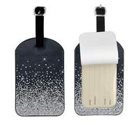 Nero Argento Glitter Diamante Scintillante,Etichette per bagagli in pelle PU, etichette per bagagli resistenti da viaggio, 2 pezzi