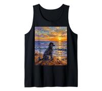 Nero Barboncino Cane sulla Spiaggia al Tramonto Opera d'Arte Canotta