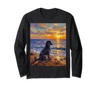 Nero Barboncino Cane sulla Spiaggia al Tramonto Opera d'Arte Maglia a Manica