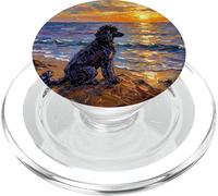 Nero barboncino cane sulla spiaggia al tramonto opera d'arte PopSockets PopGrip per MagSafe