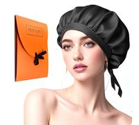 Nero Berretto da Notte Raso Elastico, Cuffia da Donna in Seta di Gelso Regolabile, Cofano di Seta Riutilizzabili, Traspirante, Cura dei capelli,Prevenire la rottura dei capelli