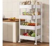Nero/bianco 3/4 livelli Ripiani di stoccaggio Carrello portaoggetti rotante in metallo con maniglia e ruote bloccabili for lavanderia/cucina/bagno/camera da letto(White,H-103cm/40.6in)