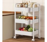 Nero/bianco 3/4 livelli Ripiani di stoccaggio Carrello portaoggetti rotante in metallo con maniglia e ruote bloccabili for lavanderia/cucina/bagno/camera da letto(White,H-78cm/30.7in)
