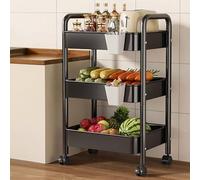 Nero/bianco 3/4 livelli Ripiani di stoccaggio Carrello portaoggetti rotante in metallo con maniglia e ruote bloccabili for lavanderia/cucina/bagno/camera da letto(Black,H-78cm/30.7in)