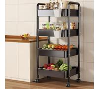 Nero/bianco 3/4 livelli Ripiani di stoccaggio Carrello portaoggetti rotante in metallo con maniglia e ruote bloccabili for lavanderia/cucina/bagno/camera da letto(Black,H-103cm/40.6in)