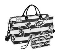 Nero Bianco A Strisce Retro Estate Fresco Decorativo Oggetto Personale Borsa Da Viaggio Palestra Tote Bag con Cinghia Regolabile per Escursionismo Grande Capacità Bolsa para viajar