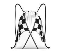 Nero Bianco Formula Flags Pattern 1 Titolo: Borsone leggero con coulisse - Sacca da palestra pieghevole impermeabile con tracolla regolabile, ideale per sport, yoga, viaggi e scuola, Nero , S