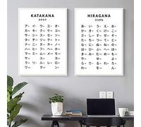 Nero Bianco Giapponese Alfabeto Hiragana E Katakana Grafico Stampa Artistica Poster 2 Pezzi Giappone Immagini A Parete Tela Pittura Decorazione Della Casa 35Cmx50Cm Senza Telaio