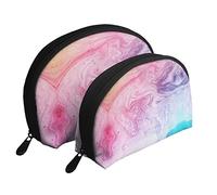 Nero Bianco Nota Musicale 2 Pz Cosmetici Borse Viaggio Trucco Pochette Portatile Sacchetto di Toilette Borsa di Immagazzinaggio per le Donne, Colorato Marmo Rosa Pastello Blu Viola, Taglia unica