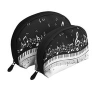 Nero Bianco Nota Musicale 2 Pz Cosmetici Borse Viaggio Trucco Pochette Portatile Sacchetto di Toilette Borsa di Immagazzinaggio per le Donne, Nota di musica bianca nera, Taglia unica