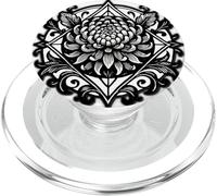 Nero Bianco Sacred Crisantemi Mandala Stile Floreale PopSockets PopGrip per MagSafe