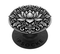 Nero Bianco Sacred Lotus Mandala Floreale Tatuaggio Stile PopSockets PopGrip Adesivo