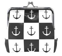 Nero Bianco Scacchiera Ancora Personalizzato In Pelle Portamonete Titolare Della Borsa Delle Donne Fibbia Bacio Blocco Blocco Carta