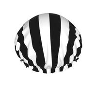 Nero Bianco Striato,Cuffia da doccia, cuffia da notte, doppio strato, impermeabile, elastica, riutilizzabile.