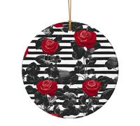 Nero Bianco Strisce Rosse Fiori di Rosa Stampa Ceramica Pendente Rotondo Per Gli Ornamenti Da Viaggio Per La Decorazione Domest