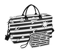 Nero Bianco Strisce Sole Luna Stella Decorativo Pernottamento Viaggio Duffel Bag Palestra Sport Duffel Borse con Cinghia Regolabile per Viaggio 2 Pz Set bolso de para Mujer Avion