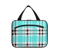 Nero Bianco Teal A Scacchi Plaid Appeso Viaggio Trucco Borse con gancio, Designer Essential Skincare Bag per Viaggio Must Haves Backpacking bolsos para Hombre L