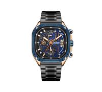 (Nero Blu) Orologio al quarzo argento MEGIR da uomo, impermeabile, con quadrante quadrato, cronografo