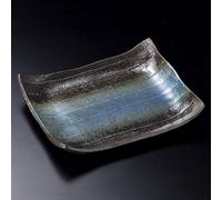 Nero Blu Soffiato a Coste Rettangolare Piatto da Portata Mino Ware, Japan Sushi
