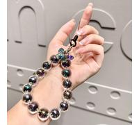 (Nero) Braccialetto di perline colorate unico in stile AB, custodia per cellulare con cordino per uso casual